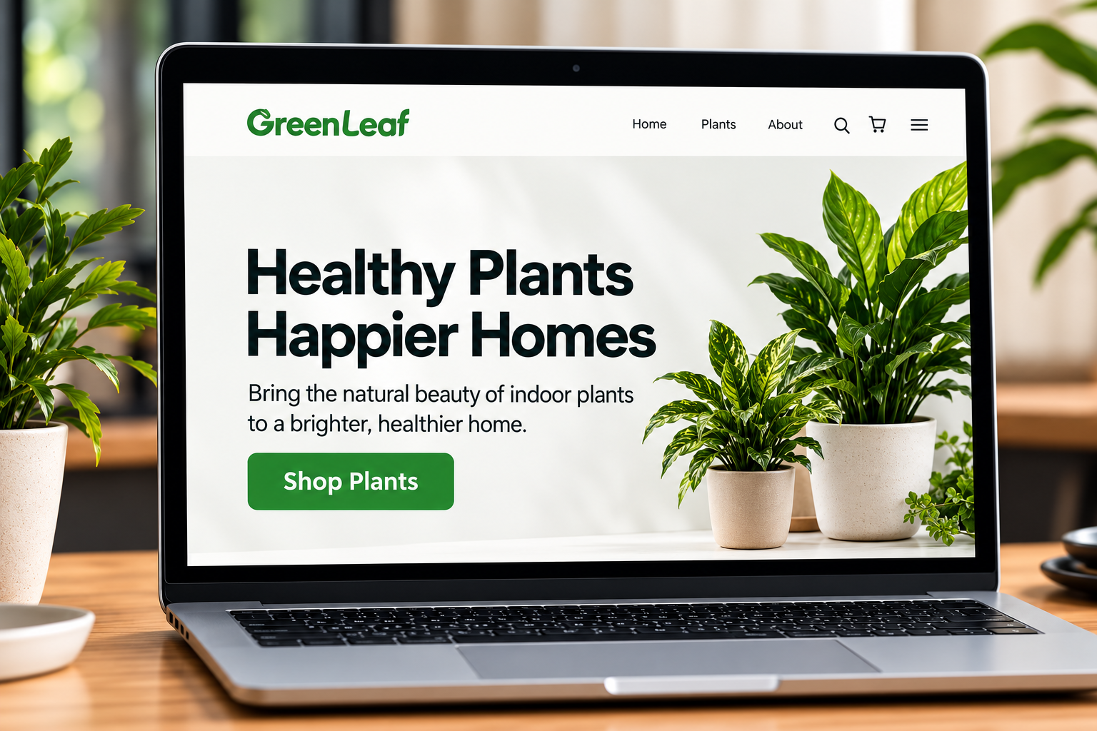 GreenLeaf Nursery website on a laptop