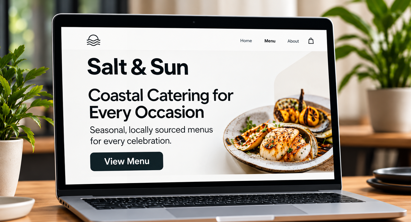 Salt & Sun Catering website on a laptop